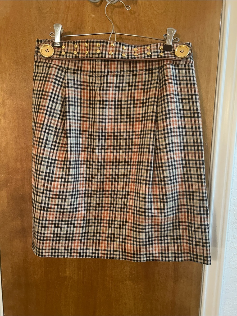 Tory Burch Classic Plaid A-Line Skirt in Navy and Tan. Like new. 12